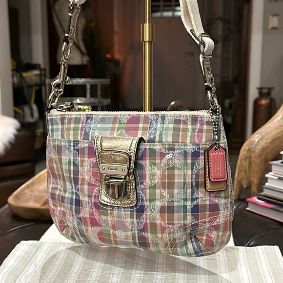 Coach Poppy Madras Signature Plaid Sequined Pink Crossbody Shoulder Bag, Vintage - Picture 2 of 16